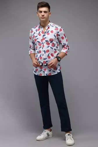 men's long sleeves abstract white shirt
