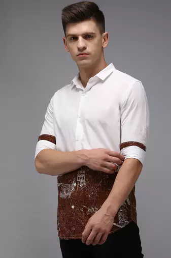 men's long sleeves solid white shirt