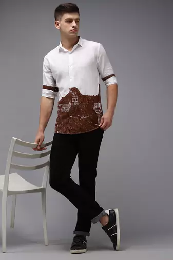 men's long sleeves solid white shirt