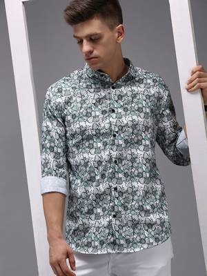 men's long sleeves floral white shirt 1