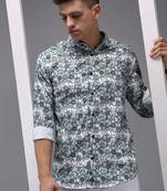 men's long sleeves floral white shirt