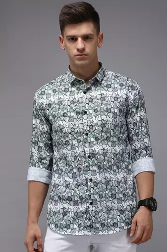 men's long sleeves floral white shirt