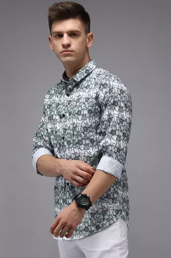 men's long sleeves floral white shirt