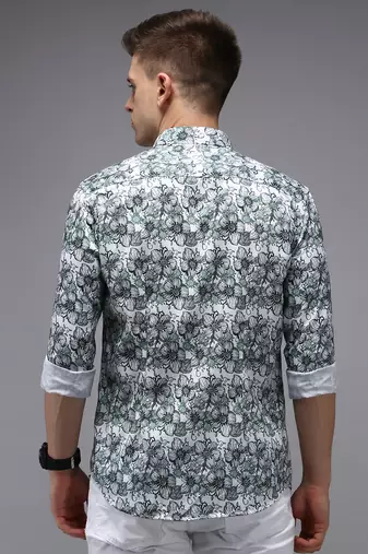 men's long sleeves floral white shirt