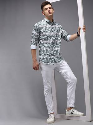 men's long sleeves floral white shirt 5