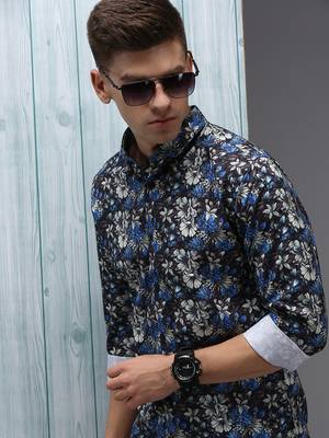 men's long sleeves floral black shirt 1