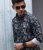 men's long sleeves floral black shirt