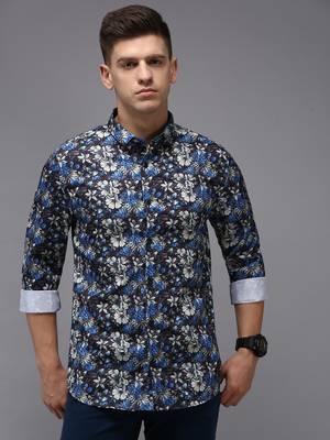 men's long sleeves floral black shirt 2
