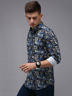 men's long sleeves floral black shirt 3