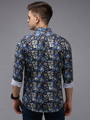 men's long sleeves floral black shirt 4