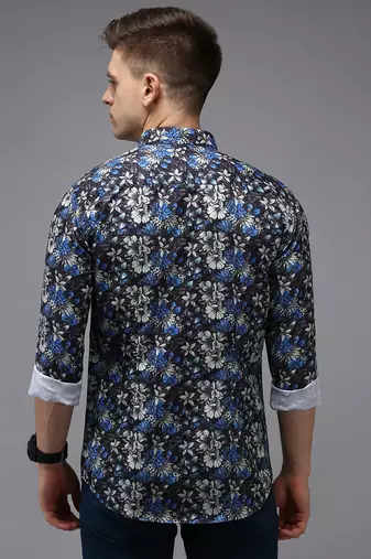 men's long sleeves floral black shirt