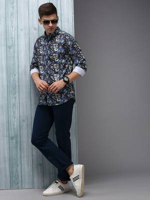 men's long sleeves floral black shirt 5