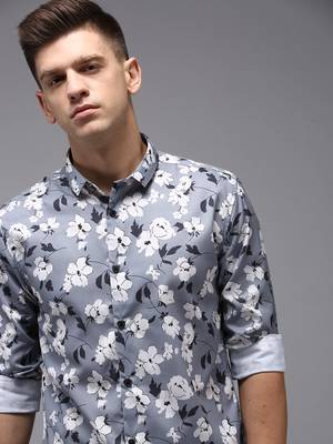 men's long sleeves floral grey shirt 1