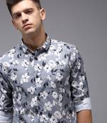men's long sleeves floral grey shirt