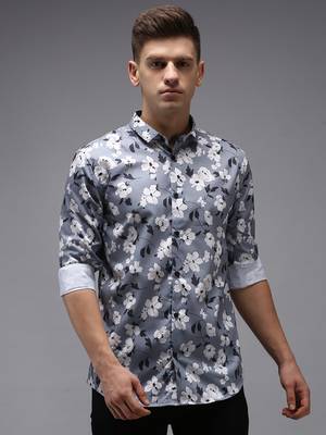 men's long sleeves floral grey shirt 2