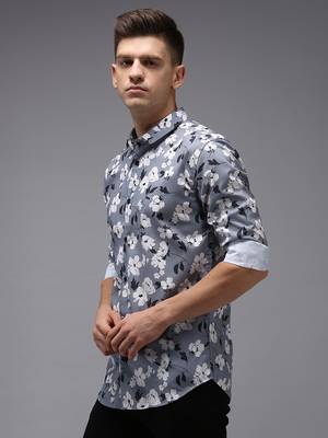 men's long sleeves floral grey shirt 3