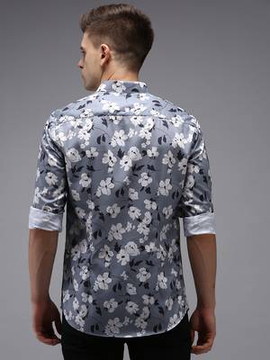 men's long sleeves floral grey shirt 4