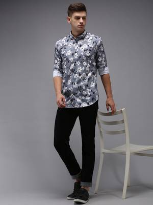 men's long sleeves floral grey shirt 5