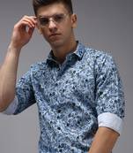 Showoff men's long sleeves floral blue shirt