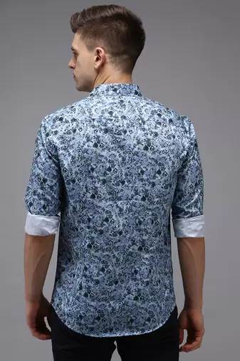 Showoff men's long sleeves floral blue shirt