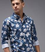 Showoff men's long sleeves floral blue shirt