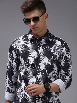 men's long sleeves floral white shirt 1