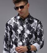 men's long sleeves floral white shirt
