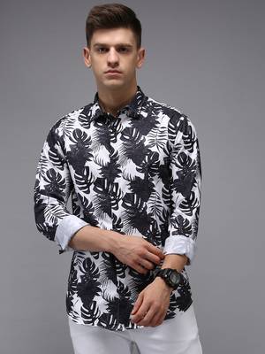 men's long sleeves floral white shirt 2