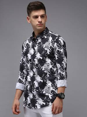 men's long sleeves floral white shirt 3
