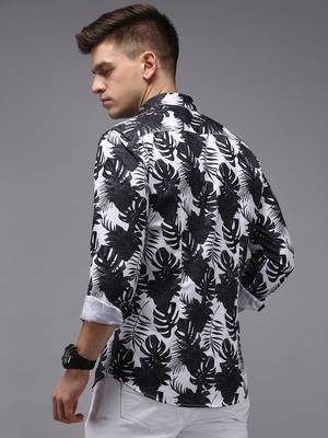men's long sleeves floral white shirt 4