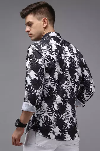men's long sleeves floral white shirt
