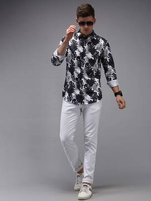 men's long sleeves floral white shirt 5