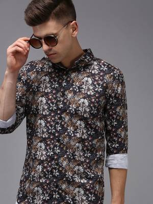 men's long sleeves floral black shirt 1