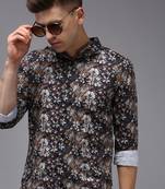 men's long sleeves floral black shirt