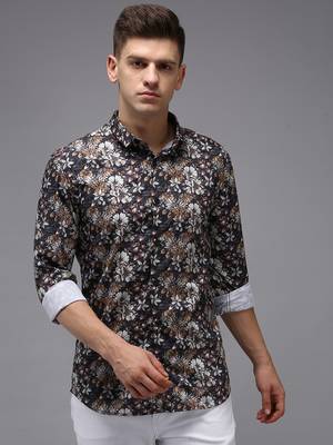 men's long sleeves floral black shirt 2