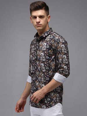 men's long sleeves floral black shirt 3