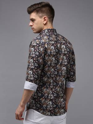 men's long sleeves floral black shirt 4