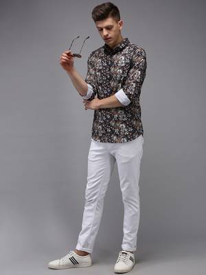 men's long sleeves floral black shirt 5
