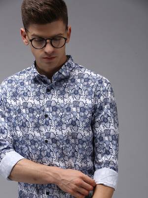 men's long sleeves floral white shirt 1
