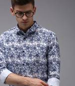 men's long sleeves floral white shirt