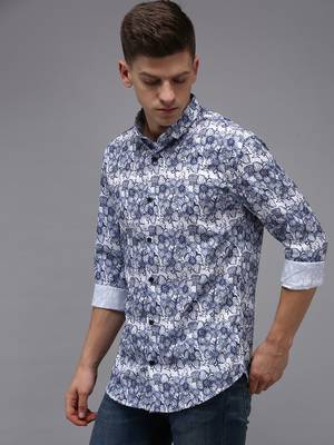 men's long sleeves floral white shirt 3