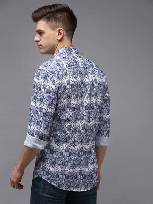 men's long sleeves floral white shirt 4