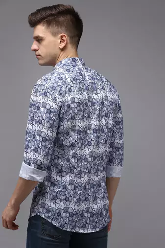 men's long sleeves floral white shirt