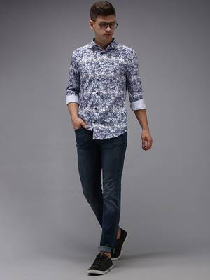 men's long sleeves floral white shirt 5
