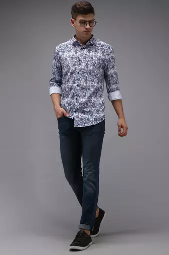 men's long sleeves floral white shirt