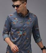 men's long sleeves floral blue shirt