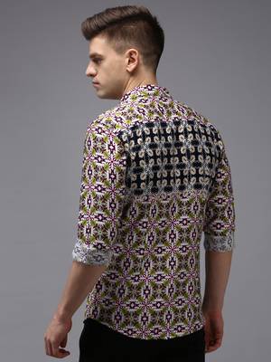 men's long sleeves ethnic motifs navy blue shirt 4