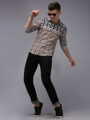 men's long sleeves ethnic motifs navy blue shirt 5