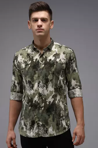 men's long sleeves camouflage green shirt