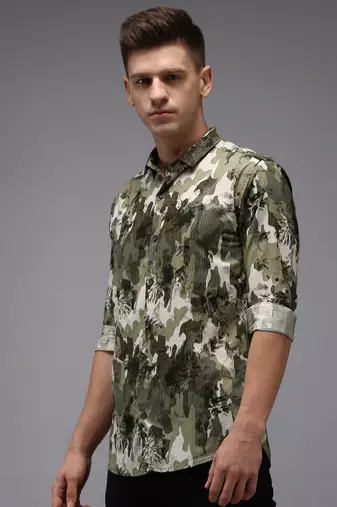 men's long sleeves camouflage green shirt